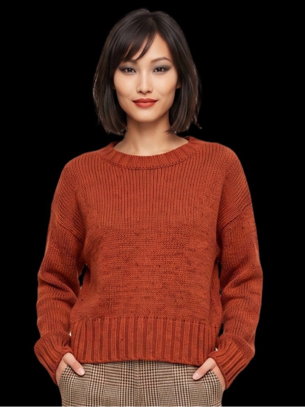 POINT SUR Rust Burnt Orange Wide Crewneck Sweater Long sleeve Oversized Textured